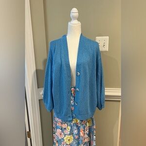 LOFT Blue Knit Cardigan, EUC, XL (14-16)